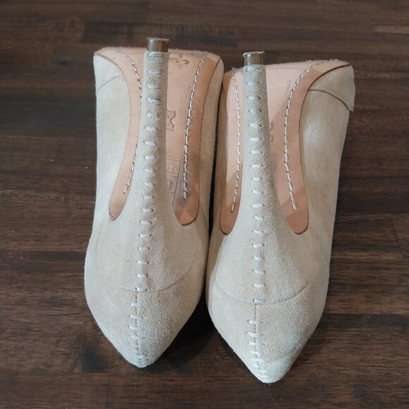 Alice Olivia Dina Pumps Womens 8 Beige Nude Suede High Heels Shoes Pointy Toe - Picture 3 of 11